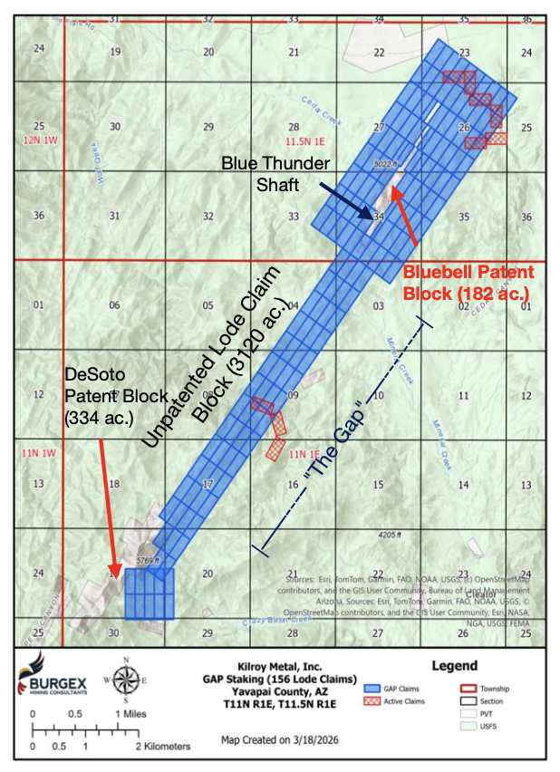 Kilroy Metal Land Package — GAP Staking 156 Lode Claims, Yavapai County AZ